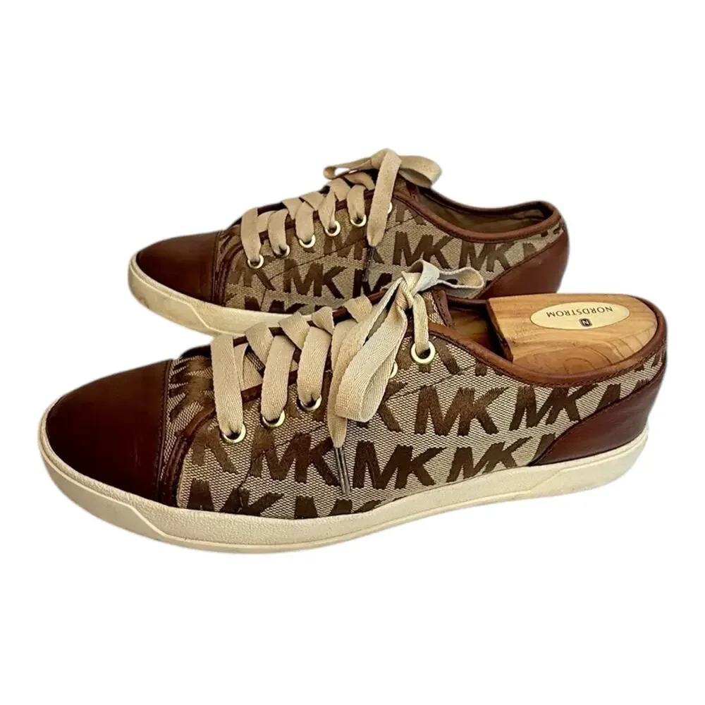 Michael Kors City Tan Brown Mk Signature Monogram Sneaker Shoe Women’s Size 10